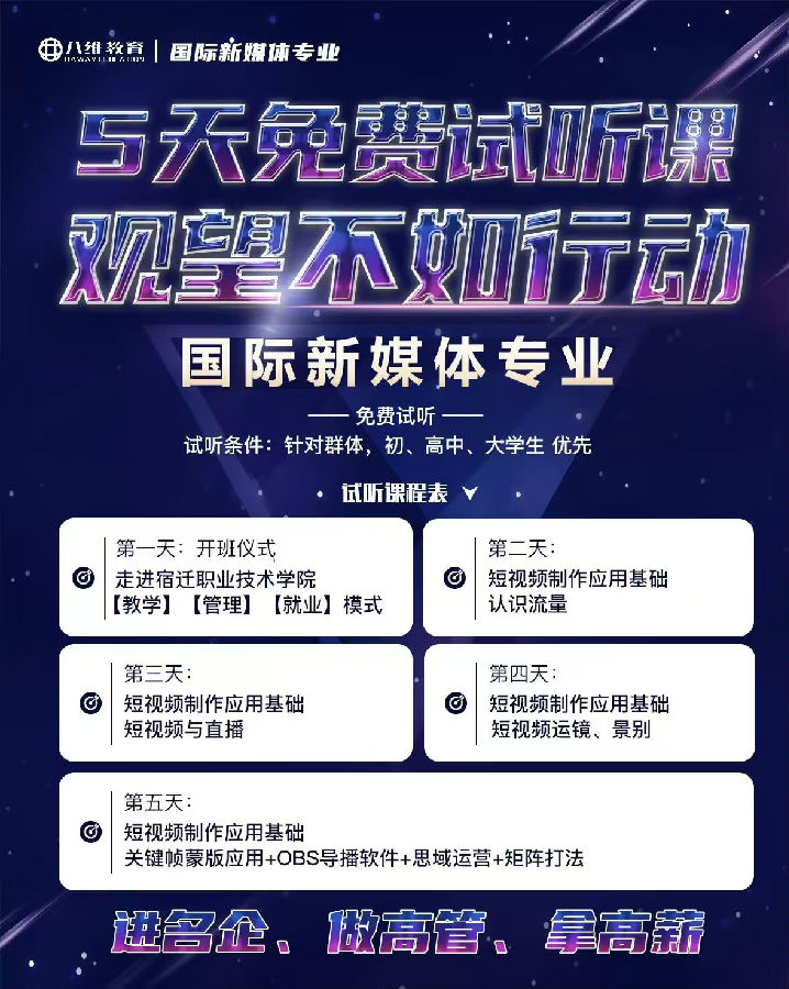 八維教育職業(yè)學校國際新媒體免費試聽課程開課啦